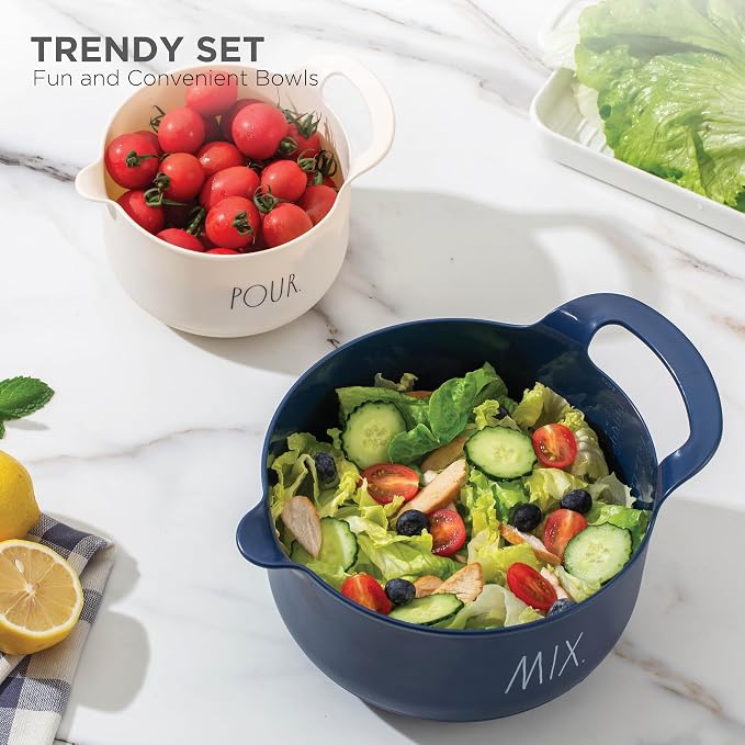 Rae Dunn Non-Slip Mixing Bowls - 4 Piece Nesting Plastic Mixing Bowl Set with Pour Spouts and Handles-Measurement Markings (Cream) - Image 5