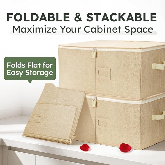 LotFancy Stemware Storage Container, Hard Shell, Large Wine Glass Storage Box for Moving, Stackable, Foldable, Crystal Glassware, Drinkware Case with Dividers & Handles, 21”x15.5”x10”, Beige - Image 9