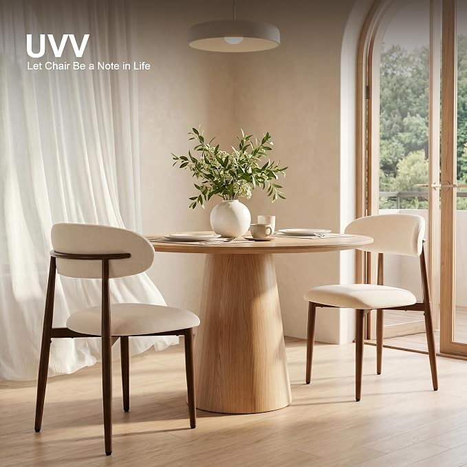 UVV Dining Chairs Set of 8, Metal Kitchen Chairs with Modern Fabric Upholstered for Dining Room, Beige - Image 3