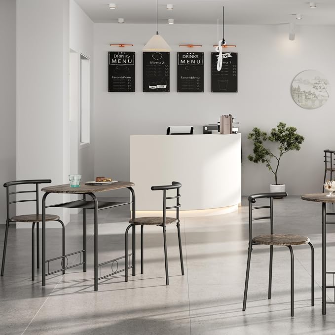 Yaheetech 3 Piece Dining Table Set, Kitchen Table & Chair Sets for 2, Compact Bistro Table Set with Steel Legs, Built-in Wine Rack for Small Space, Apartment, Breakfast Nook, Drift Brown - Image 2