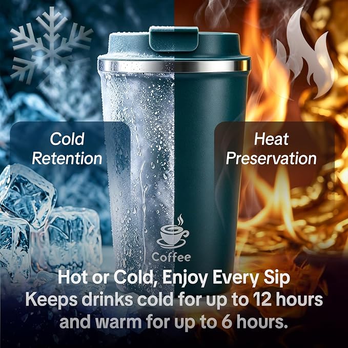17oz Travel Coffee Mug ,Leakproof Vacuum Coffee Cup Insulated Tumbler | 304 Stainless Steel, Double-Wall Vacuum Insulated, Leakproof, Fits Hot & Cold Drinks Car Cup Holders, Travel, Office - Image 8