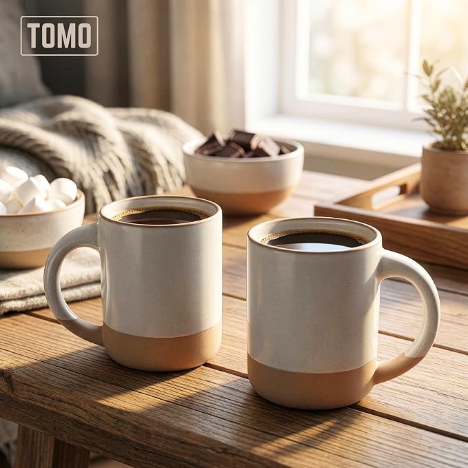 TOMO Mugs Set of 2, 12oz Modern Stoneware Coffee Mugs, Large Handle Ceramic Drinkware - Dove Grey - Image 3