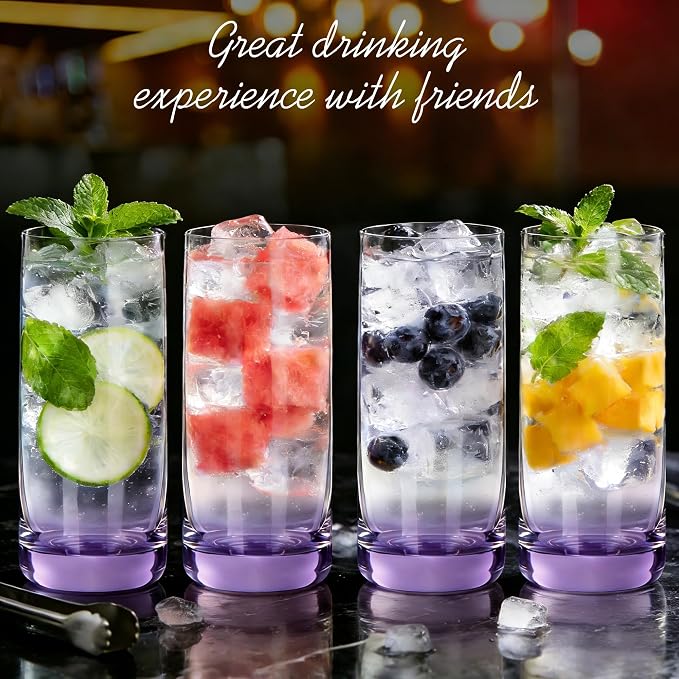 Purple Highball Glasses Set of 6, 13oz Drinking Glass Cups for Mixed Drink Cocktail, Beer, Mojito, Water and Juice,Thick Tall Crystal Glassware for Kitchen, Restaurant, Home Bar and Parties - Image 8