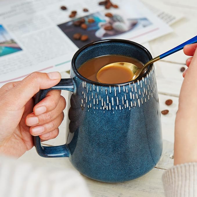 24 oz Large Ceramic Coffee mugs, Extra Large Cup, Big Handle (star blue) | Extra Large Tea and Coffee Cups, Large Handle Coffee Mug for Office and Home, Microwave and Diahwasher Safe - Image 4