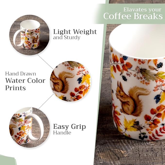 Maison d' Hermine Coffee Mug with Handles Tea Cups (15 Ounce, Pack of 2) | Fine Bone China Coffee Mugs for Hot Beverages Cappuccino Latte Home Restaurant Hotel Spring Summer -Sous-Bois - Image 5