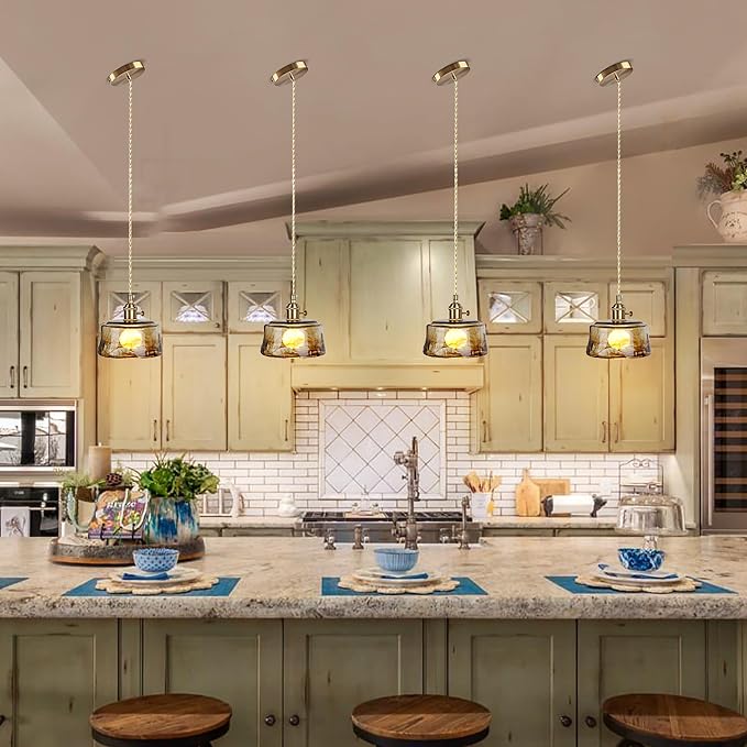 Sedelan Galss Pendant Light, Vintage Pendant Lights Kitchen Island Adjustable Tea Color-Amber Hanging Light Fixture for Living Room Dining Room Bedroom E26 - Image 7