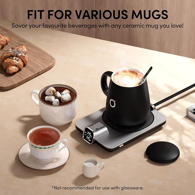 Coffee Cup Warmer & iKago Mug Set, 1℉ Precise Temp Control Mug Warmer | Auto Shut Off, Infrared Sensor, Dual Temp Display, ℉/℃ Optional, 15oz Mug with Spoon & Lid Included, Gifts for Men Women - Image 9