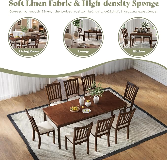 AMERLIFE Set of 8 Farmhouse Upholstered Dining Chairs with Wood Legs, Brown | Curved Back Design, Padded Dining Chairs, Solid Wood Legs, Dining Room Seating, Dark Brown Finish - Image 9