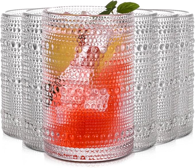 Vintage Hobnail Drinking Glasses Set of 6,15 oz Highball Glasses,Water Glasses Cups,Kitchen Glasses for Cocktail,Iced Coffee,Beer,Ice Tea,Wine,Whiskey,Water by JPPSUJJ