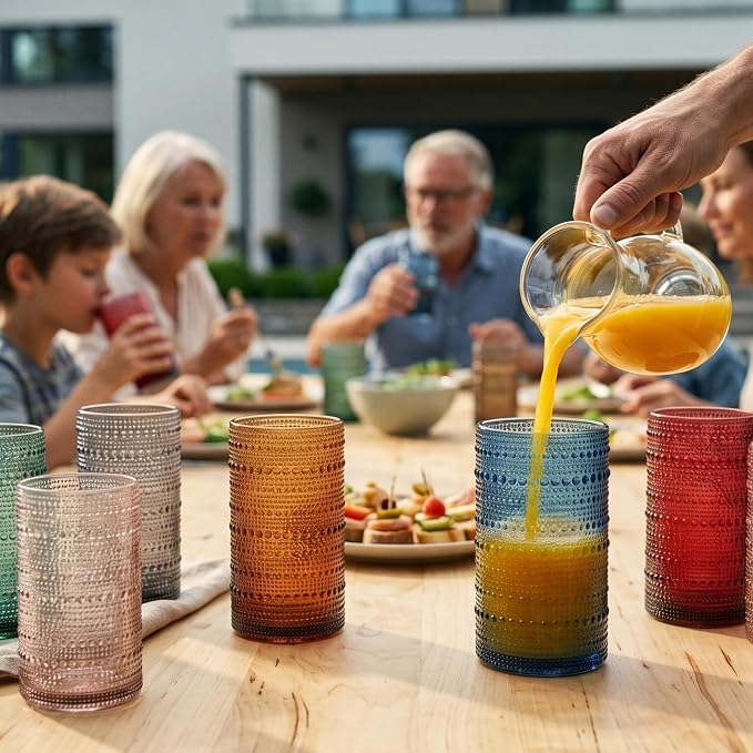 Khen Plastic Hobnail Drinking Highball Glasses Set of 6 Neutral Tones Cups 14oz, Shatterproof & Unbreakable Acrylic Beaded Design, BPA-Free, Dishwasher Safe Indoor/Outdoor Drinkware Water, Cocktails - Image 7