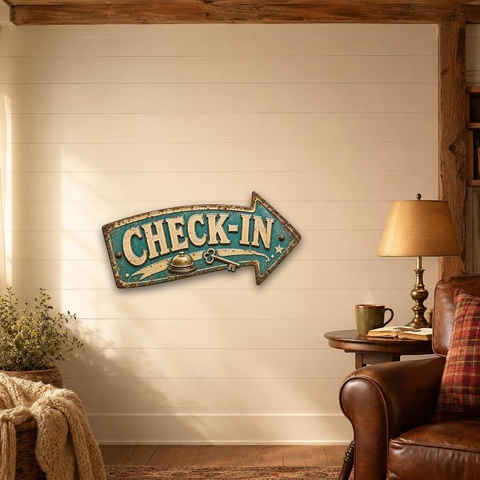 Check-In Right-Pointing Arrow Sign — Die-Cut Metal Directional Wall Decor | powder-coated metal, vintage, durable print, ready to hang - Image 5