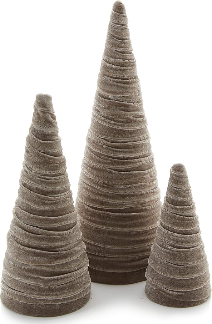 Your Heart's Content Taupe Velvet Trees Set of 3, Winter Mantel Décor, Valentine Tree tablescape, Handcrafted Holiday Centerpiece, Made in USA Modern Farmhouse, Cozy Gift for (Taupe) by YourHeartsContent
