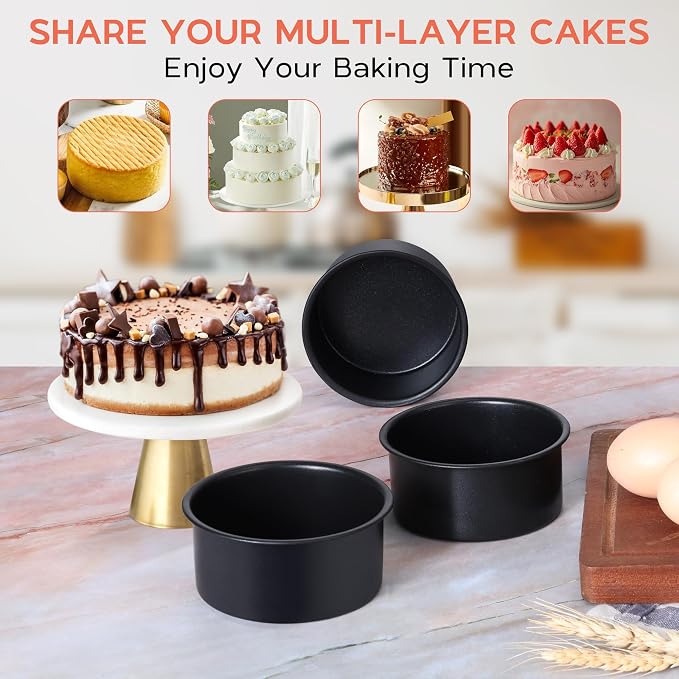 Onader Small Mini Round Cake Pan, 4 Inch Smash Cake Bake Pans Sets of 3 for Baking, Stainless Steel Baking Tins for Birthday Wedding, Nonstick - Image 5