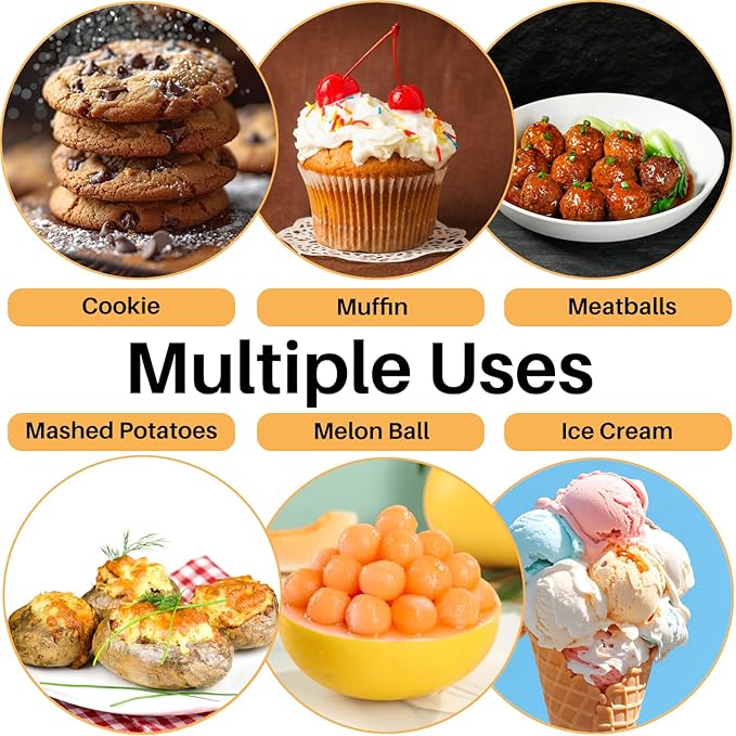 Cookie Scoop Set, Cookie Scoops for Baking Set of 3, Cookie Dough Scoop, 1 Tablespoon/ 2 Tablespoon/ 3 Tablespoon, Black Handle, For Cookie, Cupcake, Muffin, Ice Cream,Truffles