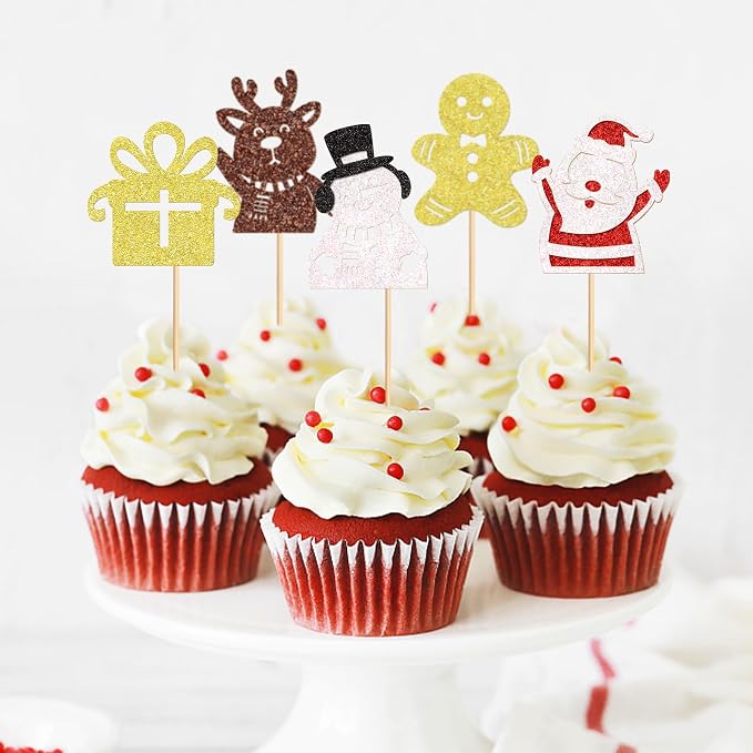 24 Pack Christmas Cupcake Toppers Gingerbread Man Santa Claus Snowman Cupcake Picks Christmas Eve Party Baby Shower Birthday Party Cake Decorations Supplies - Image 2