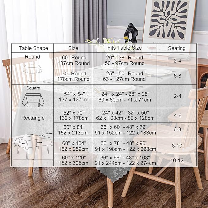 Smiry Rectangle Waterproof Heavy Duty Vinyl Tablecloths, 54 x 108 Inch | Wipeable Washable Floral Embossed Table Cover for Kitchen and Dining Room, Indoor & Outdoor Use, Grey - Image 5