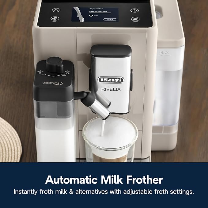De'Longhi Rivelia Automatic Espresso Machine, Grinder, Milk Frother, Beige | #1 Worldwide Espresso Machine Maker, Removable Bean Hoppers, 18 One-Touch Recipes, Milk Frother, 4 Unique Colors - Image 6