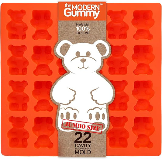 Jumbo Size Gummy Bear Mold, Makes 22 Bears, Food Grade Silicone to Make Candy, Soap, Gelatin, Cupcake Toppers, Chocolate and Ice Tray Molds