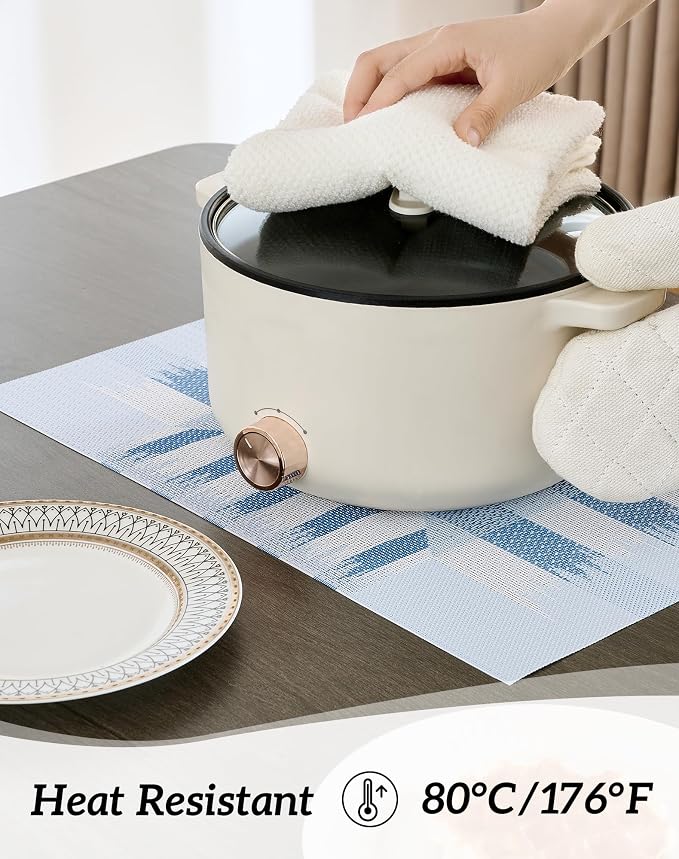 Leetaltree Geometric Print Blue Placemats Set of 12 - Heat Resistant Non-Slip Place mats for Dining Table, Washable Durable PVC Vinyl Woven Table Mats (Geometric Blue, 12) - Image 3