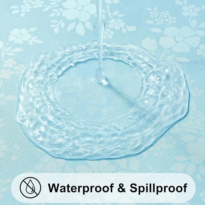 Smiry Rectangle Waterproof Heavy Duty Vinyl Tablecloths, 60 x 120 Inch | Wipeable Washable Floral Embossed Table Cover for Kitchen and Dining Room, Indoor & Outdoor Use, Light Blue - Image 2