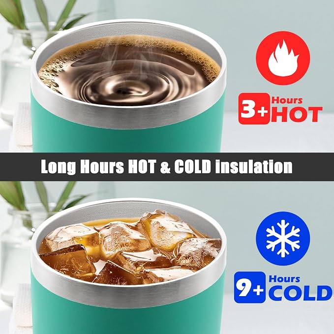 20oz Tumbler Insulated Coffee Tumblers with Lid StainlessSteel LightBlue 4P | 20 oz Tumblers Double Wall Insulated Vacuum 20oz Coffee Mug Leak Proof Tumblers with Lid Powder Coated - Light Blue 4 Pack - Image 5