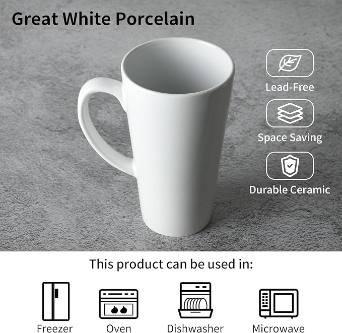 BYCNZB 16oz White Funnel Ceramic Tall Coffee Mugs for Coffee, Tea, Cocoa, Latte, Milk set of 4 - Image 3