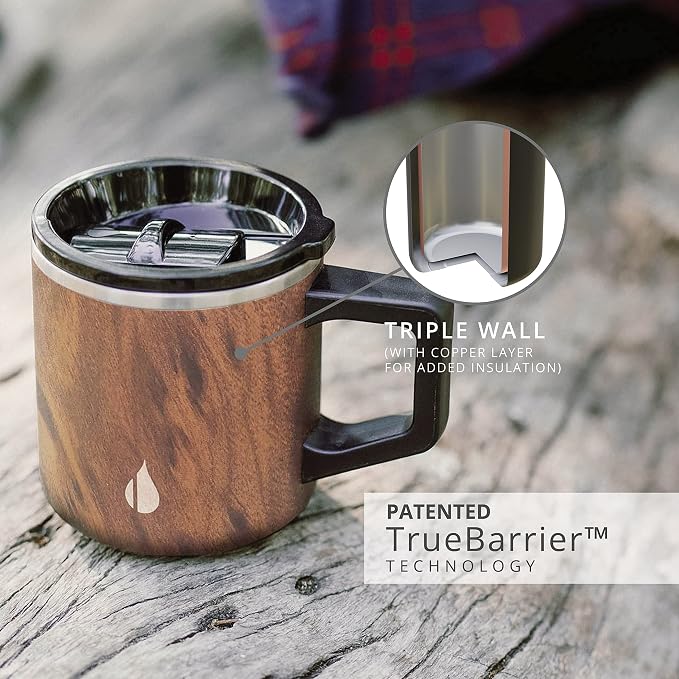 Elemental Insulated Coffee Mug - Triple-Wall Stainless Steel Summit Travel Cup for Hot and Cold Drinks - Thermal Coffee Mug with Lid and Handle for Camping, Office & Travel 12oz - Teakwood - Image 6