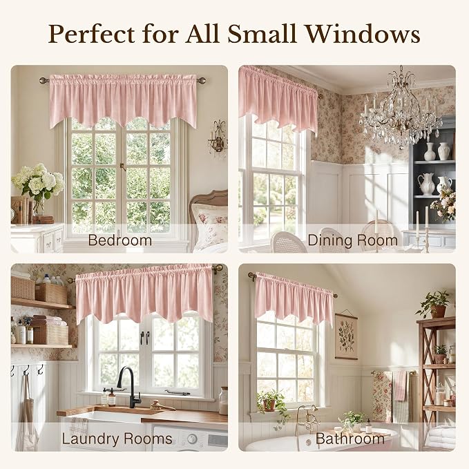 Pink Spring Decor Velvet Window Valance 52x18 Inch 1 Panel | Soft Wavy Pink Kitchen Curtains for Small Windows, Cute Decorative Window Treatment for Nursery Bedroom - Image 6