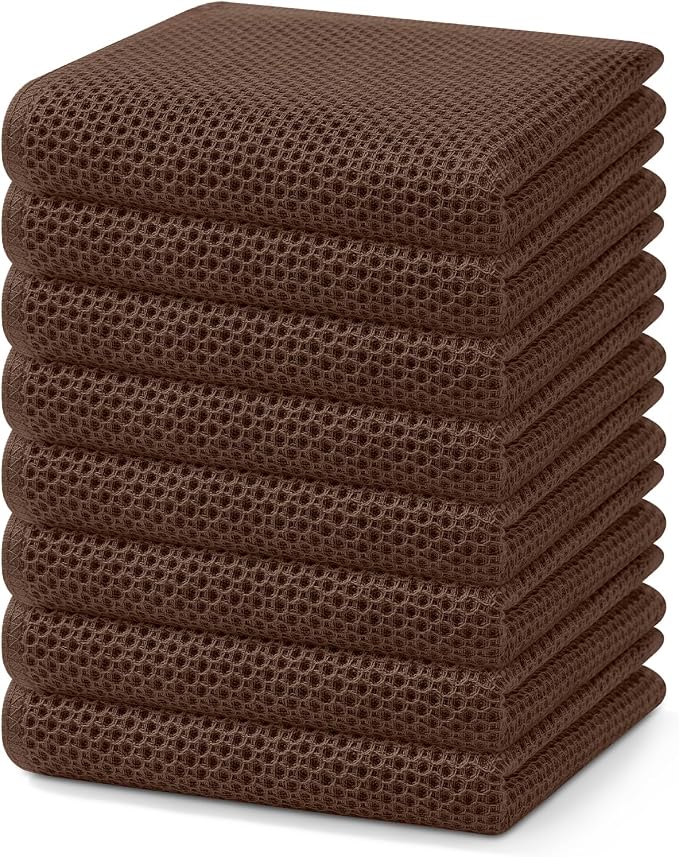Homaxy 100% Cotton Waffle Weave Kitchen Dish Towels 8-Pack, Coffee | 13 x 28 Inches, Ultra Soft Absorbent Dish Towels, Quick Drying Cleaning Towels by Homaxy