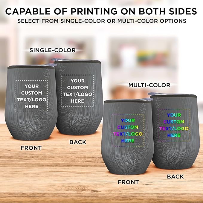 Custom Palmera Stemless Wine Tumblers with Lids 12 oz. Set of 24, Personalized Bulk Pack - Perfect for Wine, Cocktails, Other Hot & Cold Beverages - Rustic Grey