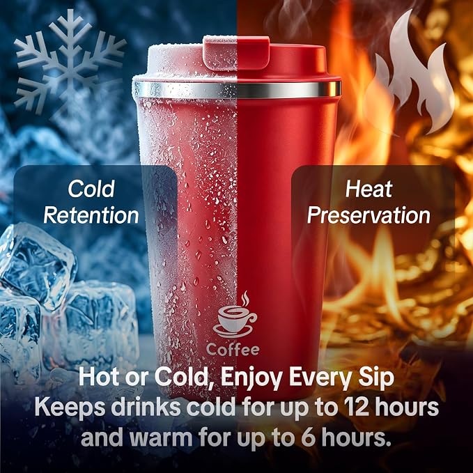 17oz Travel Coffee Mug ,Leakproof Vacuum Coffee Cup Insulated Tumbler | 304 Stainless Steel, Double-Wall Vacuum Insulated, Leakproof, Fits Hot & Cold Drinks Car Cup Holders, Travel, Office - Image 4