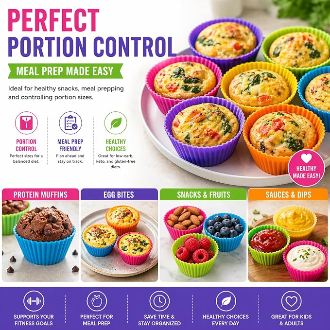 Cupcake Liners - Reusable Silicone Cupcake Baking Cups - Non-Stick Baking Muffins Mold - Use As Lunch Box Dividers - Set of 12 Kitchen Accessories - Great Gift Idea - Image 8
