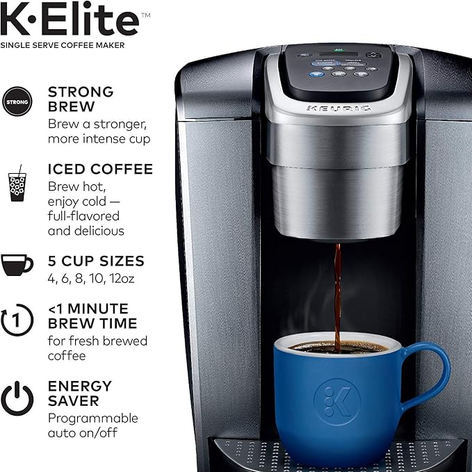 Keurig C K-Elite Maker, Single Serve K-Cup Pod Brewer, with Iced Coffee Capability, Extra Included, 75oz, Brushed Silver Plus Filter Bundle | Iced coffee capability, 75 oz reservoir, Filter - Image 2