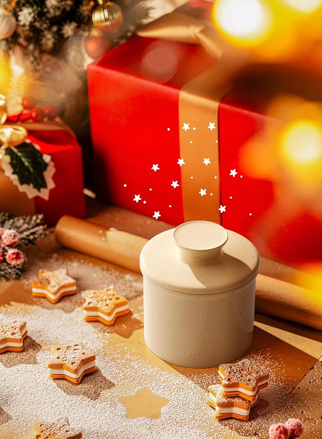 Sweese French Butter Dish - Butter Crock for Counter with Water Line for Fresh Spreadable Butter - French Butter Keeper with Lid - Housewarming Gift For The One Who Has It All - Neutral - Image 3
