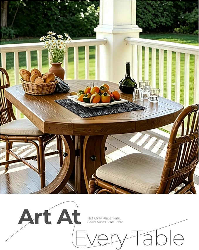 Leetaltree Black and Grey Woven Placemats Set of 8 - Heat Resistant Non-Slip Place mats for Dining Table, Washable Durable PVC Vinyl Woven Table Mats(Black & Grey, 8) - Image 9