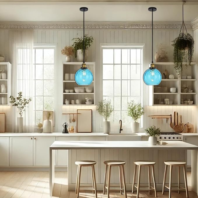 Pendant Light Shade Industrial Hanging Lights Fixtures Ceiling Outdoor Pendant Lighting for Kitchen Island Dining Room Unique Lamp in Kitchen Farmhouse Bedroom (Blue, 7.8 Inches) - Image 2