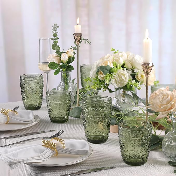 abrwyy Green Drinking Glasses, Vintage Glassware, 14oz Green Glass Cups | Lead-Free Glass, Thick&Durable Glass, Home Decoration, Drinking Glasses Set of 6 - Image 2