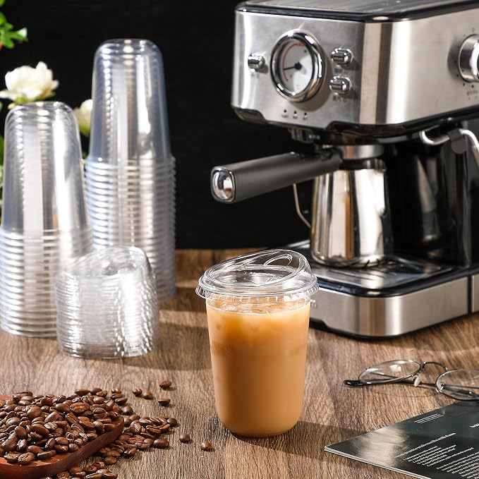 Ziliny 50 Sets Clear Plastic Coffee Cups with Sip Lids, Disposable Plastic PET Crystal Cups for Iced Coffee, Smoothie, Cold Beverage, Drink Shops and Party Catering(Clear,16 oz) - Image 2