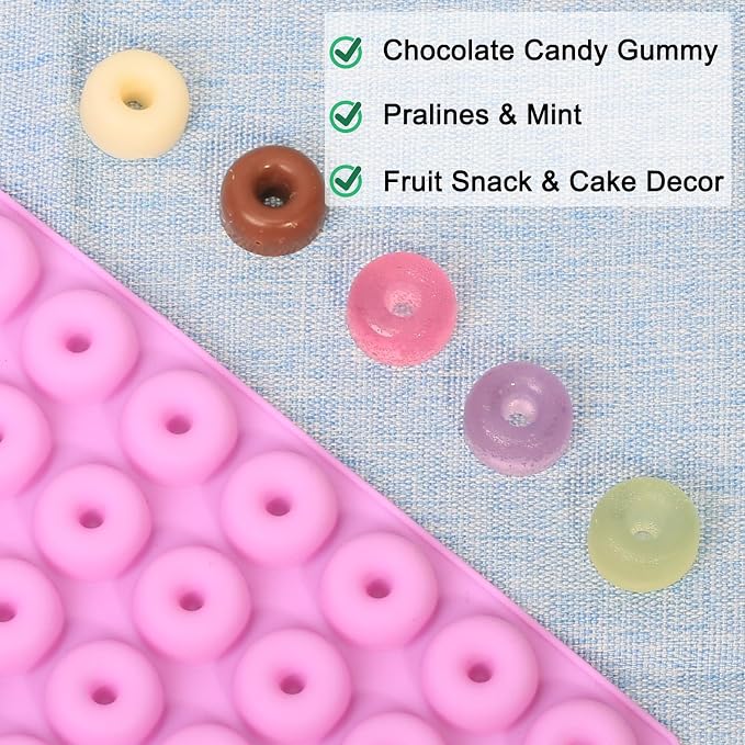 Mini Donut Silicone Mold for Chocolate Candy Gummy, 2 PCS | Mini Doughnut Molding Trays for Homemade Mint/Snacks/Cake Décor, 48 Cavities, Food-Grade - Image 3
