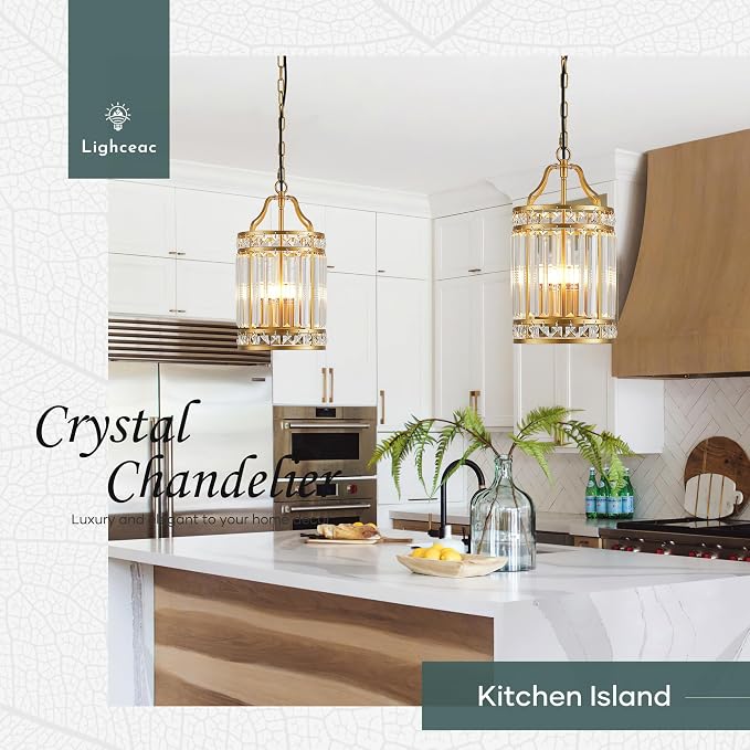 Modern Gold Pendant Island Light Fixtures for Kitchen, Luxury Elegant Crystal Small 4-Light Chandeliers for Dining Room, Industrial Cage Hanging Ceiling Lighting for Bedroom Foyer Hallway - Image 4