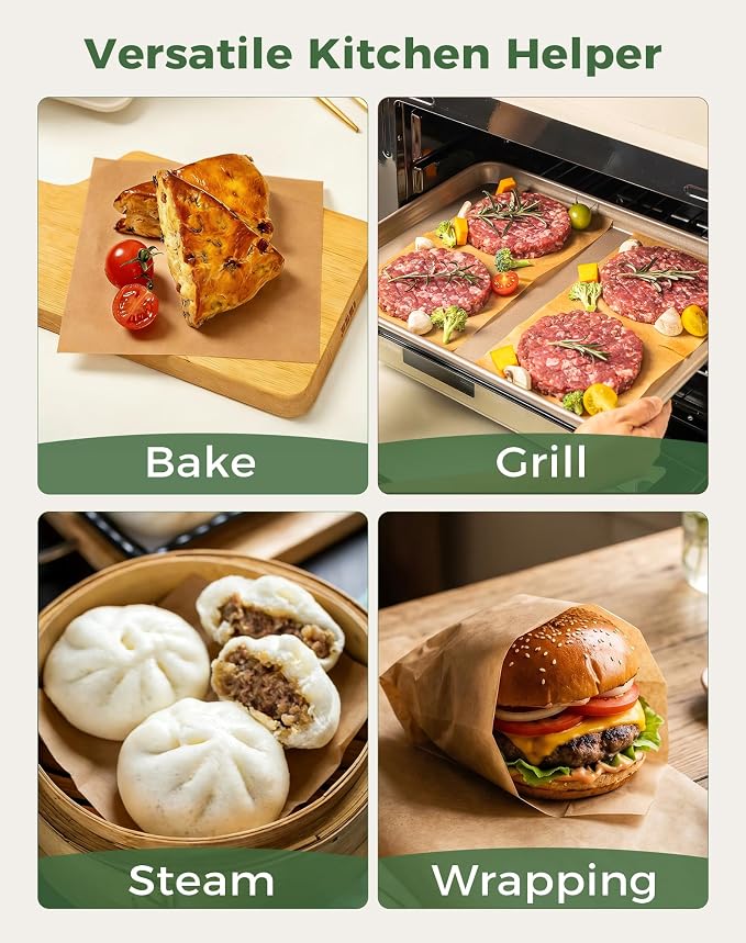 1000Pcs 6x6 Inches Parchment Paper Squares, Bulk Unbleached Hamburger Patty Paper, Heavy Duty Non-Stick Baking Parchment Sheets for Separating Patty, Homemade Burgers, Naan & Tortillas - Image 6