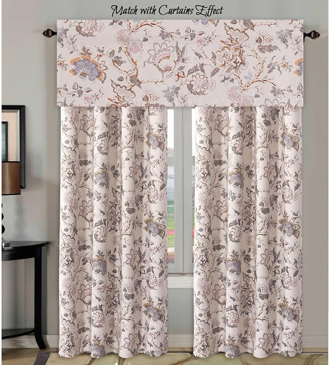 H.VERSAILTEX Blackout Curtain Valances for Kitchen Window/Living Room/Bathroom Privacy Added Rod Pocket Home Decoration Winow Valance, 52" W x 18" L, Floral in Sage and Brown (Pack of 4) - Image 7