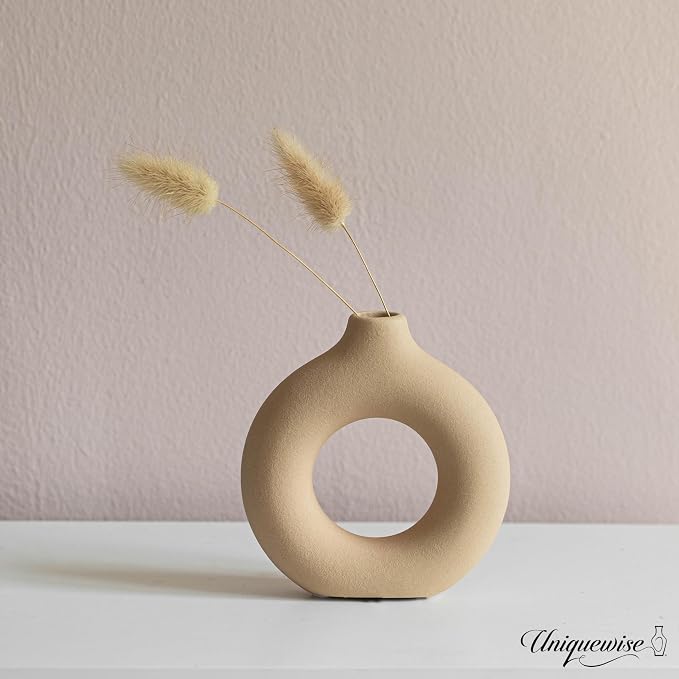 5-Inch Decorative Small Hollow Ceramic Donut Table Vase - Handmade, Minimalist Boho Style, Perfect for Modern Home Decor in Living Room, Home Office, Bedroom, Dining Room and Entryway Console Table - Image 8