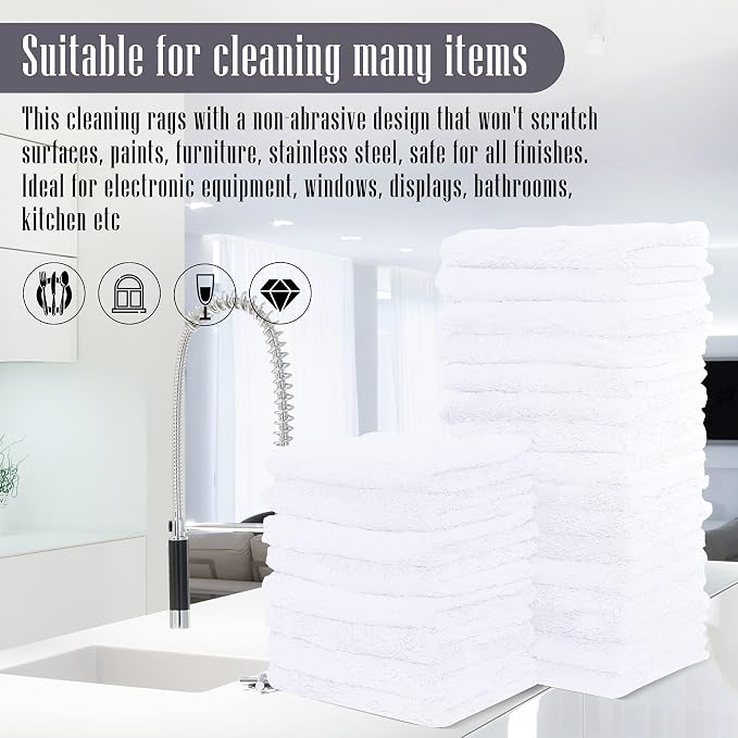 Sunny zzzZZ 24 Pack Kitchen Dishcloths - Does Not Shed Fluff - Reusable Dish Towels, Dish Cloths, Super Absorbent Coral Fleece Cleaning Cloths, Nonstick Oil Washable Fast Drying, 10 x 10 Inch (White) - Image 7