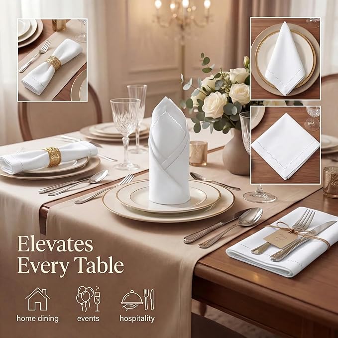 Urban Villa Hemstitch Cloth Dinner Napkins Cotton 20”x20” (Set of 12)-White - Image 2