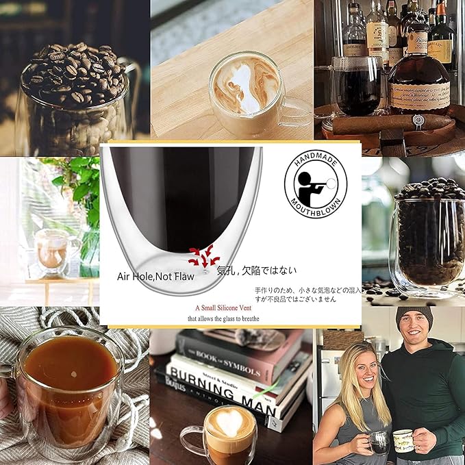 Double Wall Glass Coffee Mugs with Handle, Clear Coffee Mugs Set of 1 (8.5 oz / 250 ml), Tea/Coffee/Latte/Cappucino/Cafe/Milk, or other Hot Beverage mugs. (250ml)
