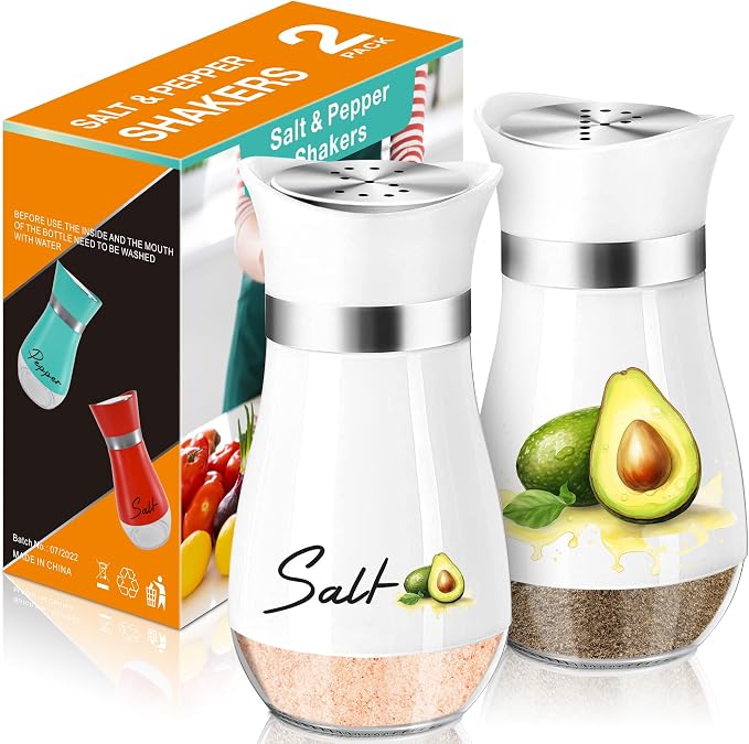 Avocado Salt and Pepper Shakers - 4 oz Glass Set with Stainless Steel Lids | Avocado Design with Glass Bottoms and Stainless Steel Lids Adds Playful Style to Kitchens and Makes Refilling Easy. by ARROZON