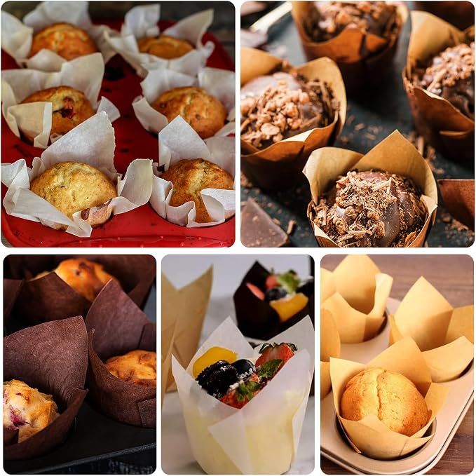 120 Counts Tulip Cupcake Liners for Baking Cups, Food Grade Parchment Paper Muffin Liners Holders, Standard Tulip Cupcake Liners, Greaseproof Cupcake Wrappers for Party, Christmas by Neyimqr (MIX) - Image 5