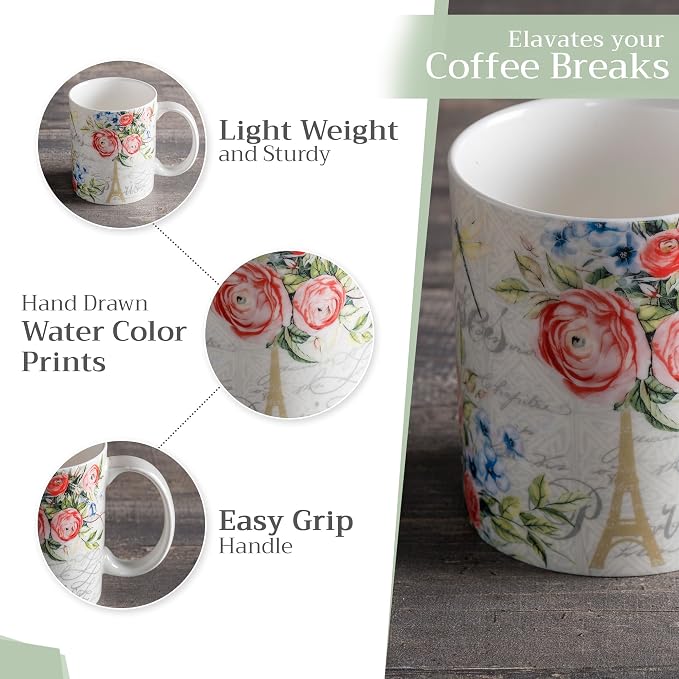 Maison d' Hermine Coffee Mug with Handles Tea Cups (12 Ounce, Pack of 1) | Fine Bone China Coffee Mugs for Hot Beverages Cappuccino Latte Home Restaurant Hotel Spring Summer -Champ De Mars - Paris - Image 5