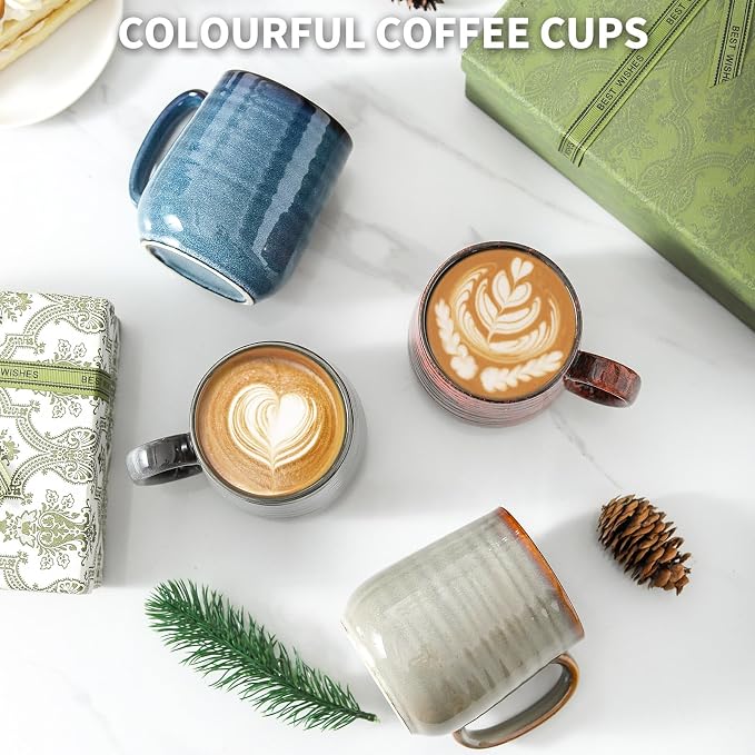 HASENSE Coffee Mugs Set of 4, 15 Oz Stoneware Coffee Cups with Large Handle, Colorful Rustic Mug Set for Coffee, Tea, Coco, Latte, Dishwasher and Microwave Safe - Image 3